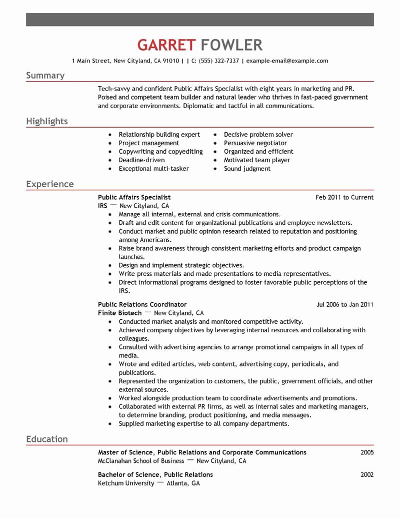 Sample Resume for Federal Jobs Best Of Best Public Affairs Specialist Resume Example