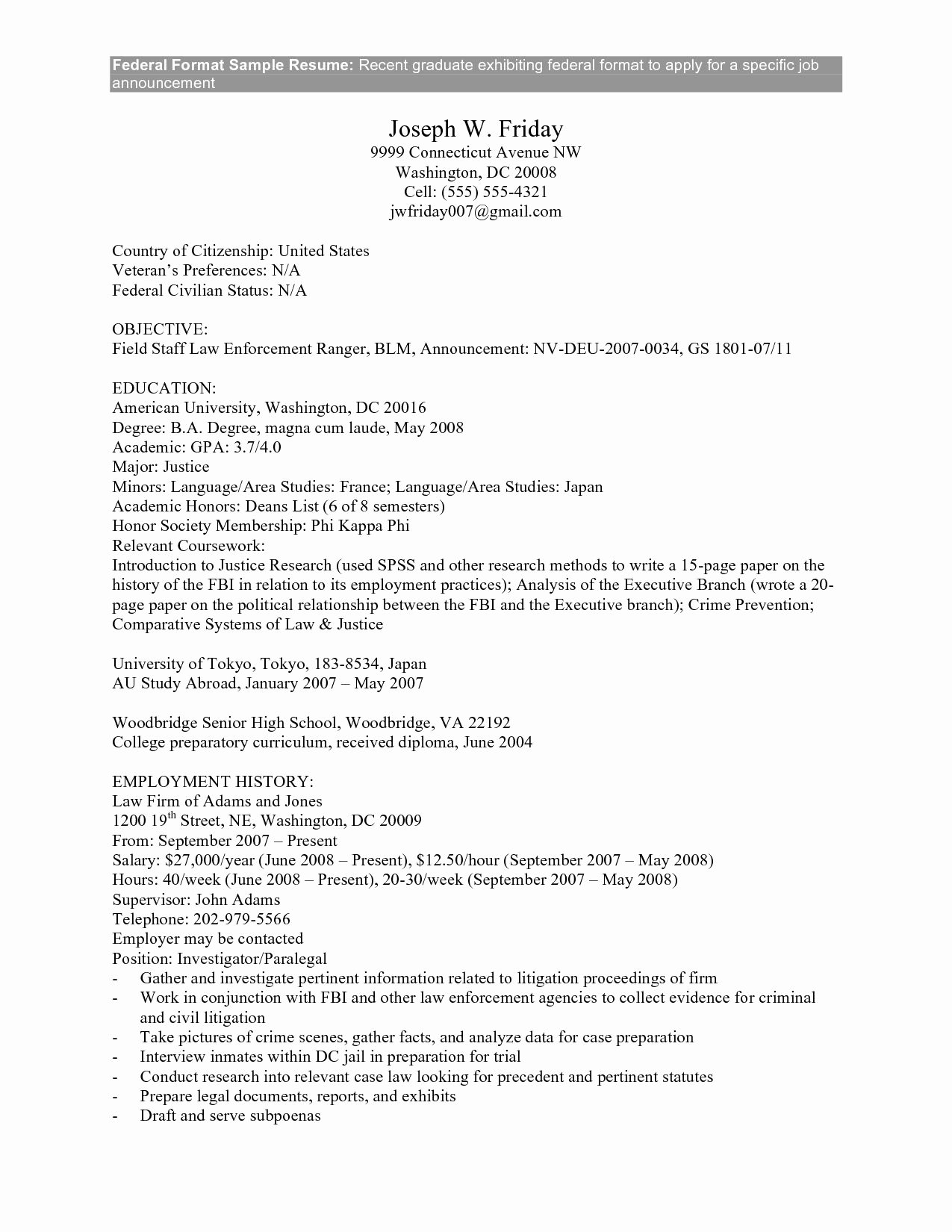 Sample Resume for Federal Jobs Luxury Federal Government Resume Example Federal Government
