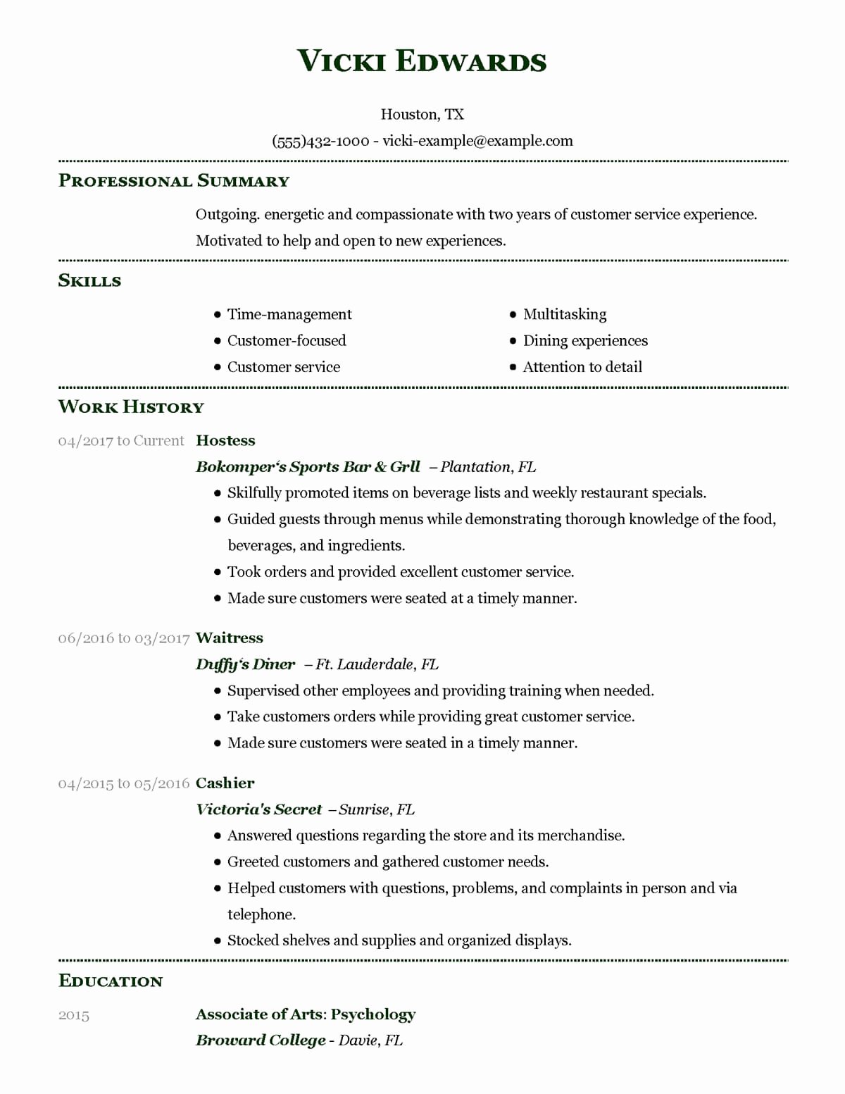 Sample Resume for Waitress Awesome Unfor Table Restaurant Server Resume Examples to Stand