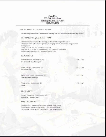 Sample Resume for Waitress Lovely Waitress Resume Examples Samples Free Edit with Word