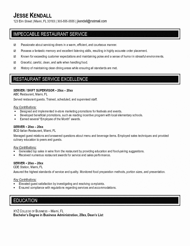 Sample Resume for Waitress Luxury Waitress Resume
