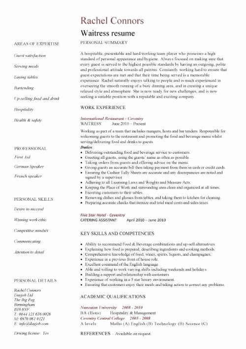 Sample Resume for Waitress Luxury Waitress Resume Template