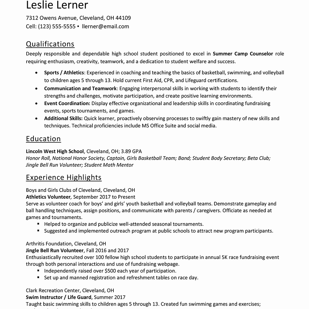 Sample Resume High School Elegant Resume Skills for High School Students with Examples