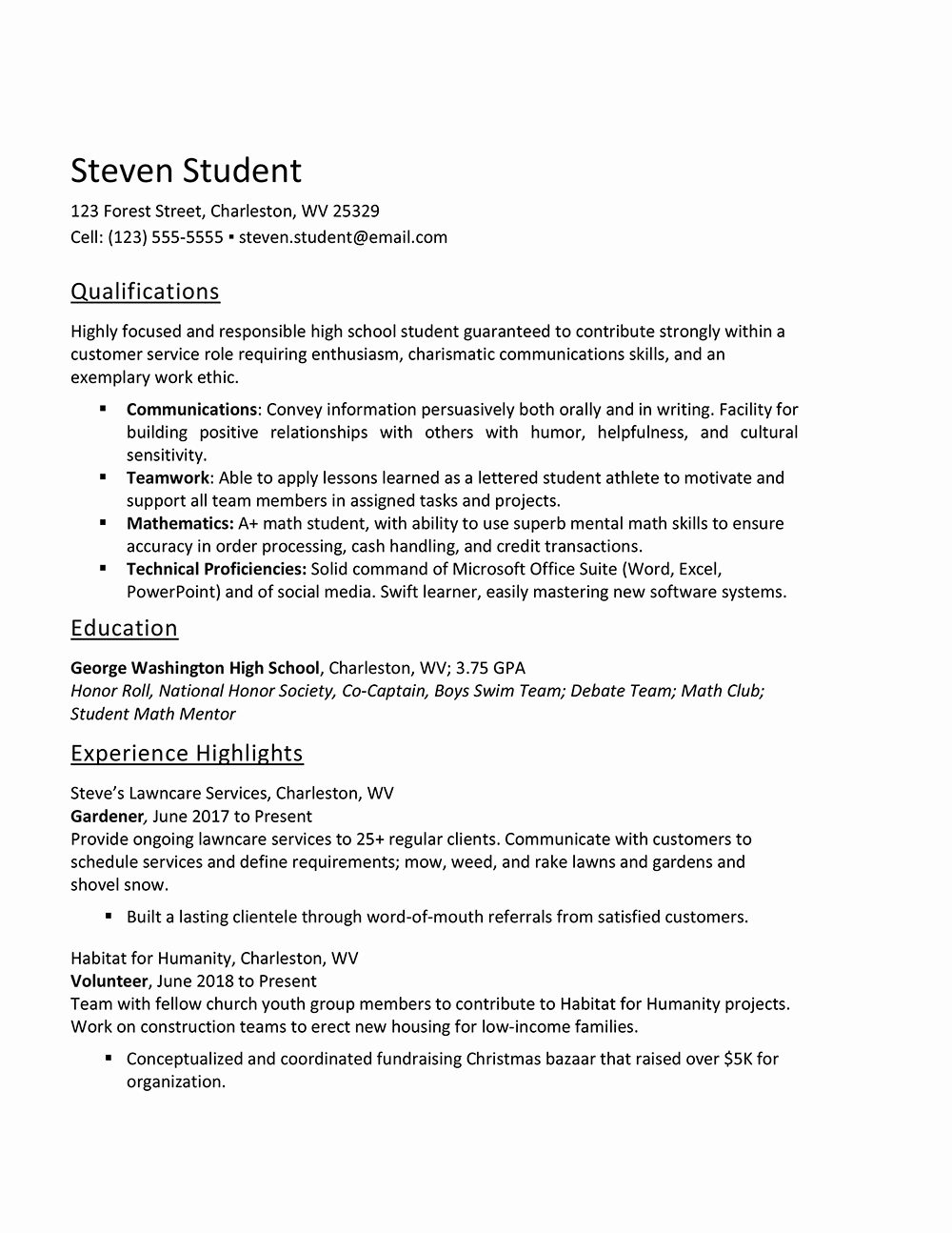 Sample Resume High School Inspirational Resume for High School Student Internship