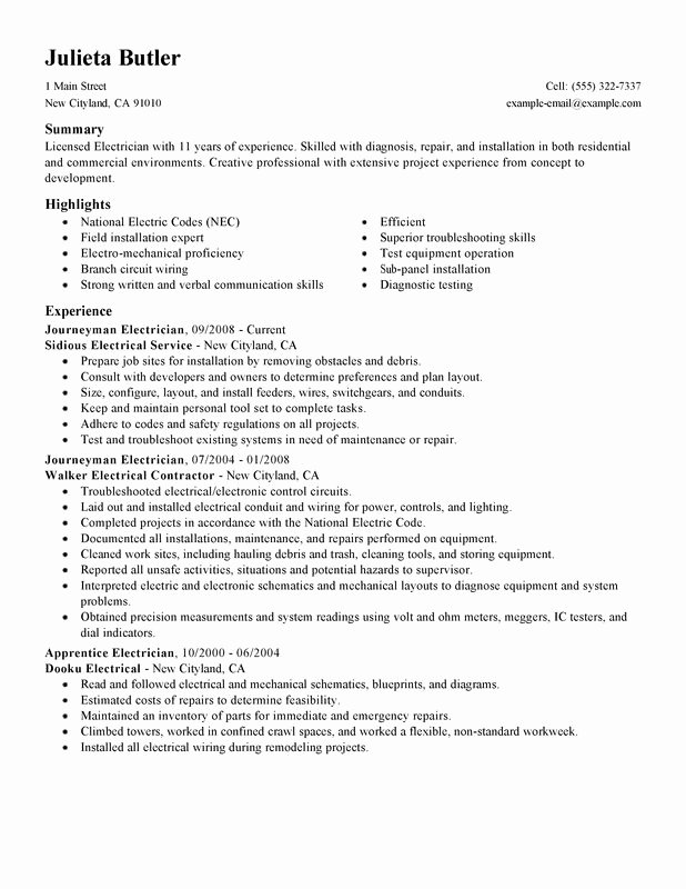 Sample Resumes for Electrician Awesome Unfor Table Journeymen Electricians Resume Examples to