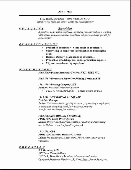 Sample Resumes for Electrician Fresh Electrician Resume Occupational Examples Samples Free