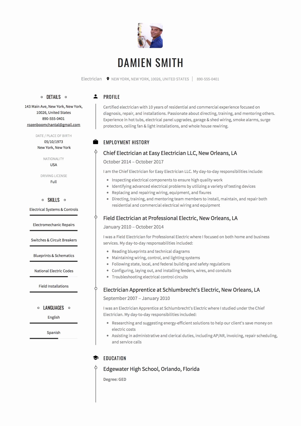 Sample Resumes for Electrician Inspirational 12x Free Electrician Resume Template