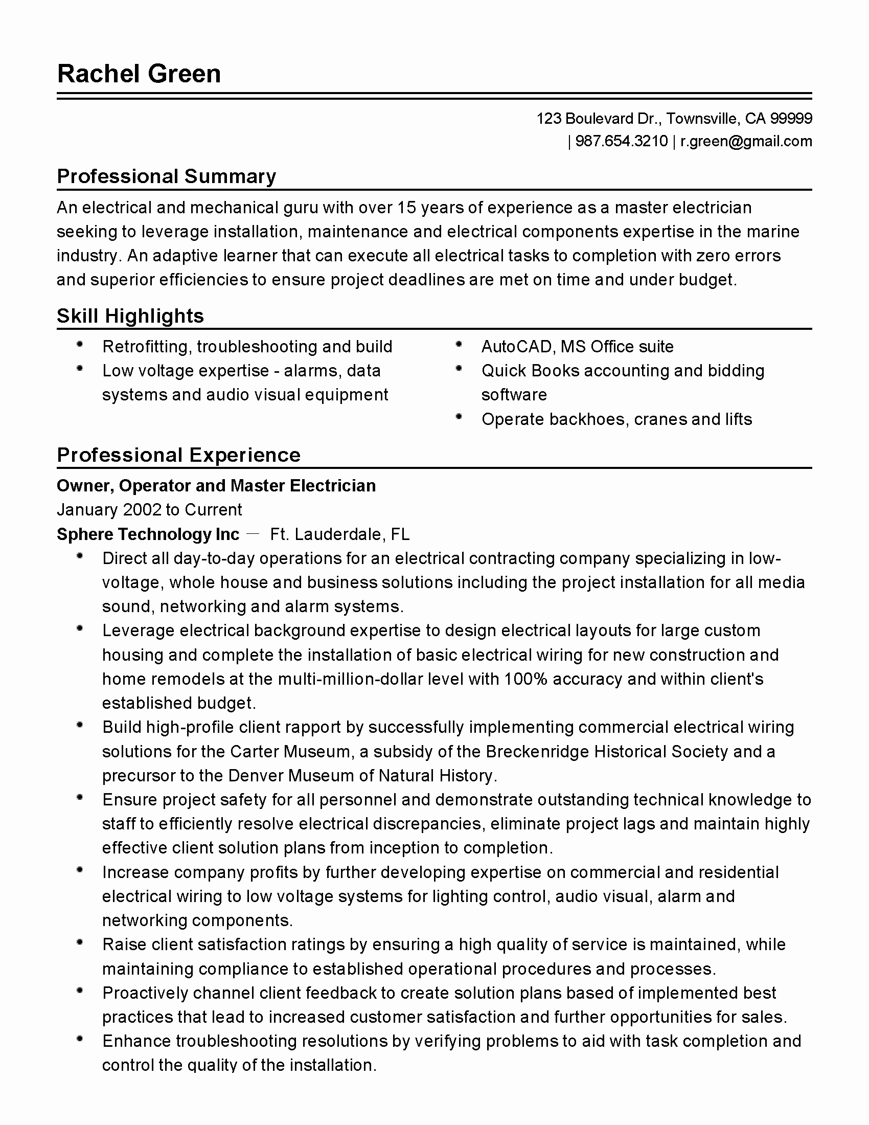 Sample Resumes for Electrician Luxury Professional Master Electrician Templates to Showcase Your