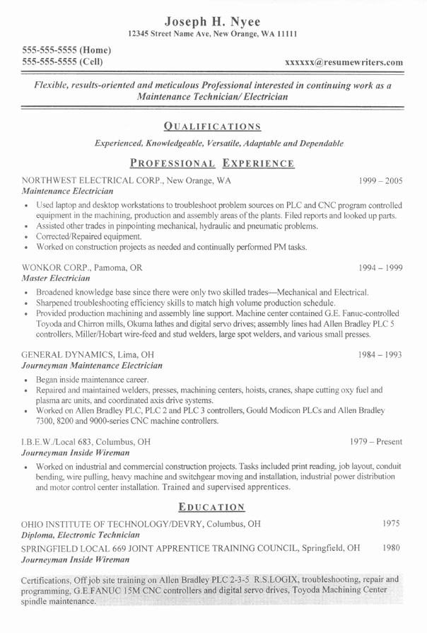 Sample Resumes for Electrician New Electrician Resume Example Electrical Contractor Sample