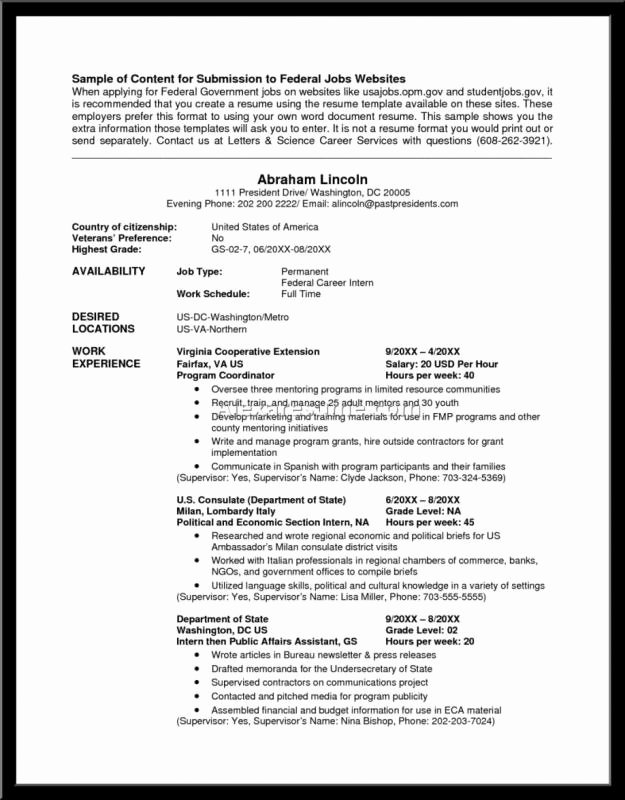 Sample Resumes for Federal Jobs Fresh Federal Resume Example