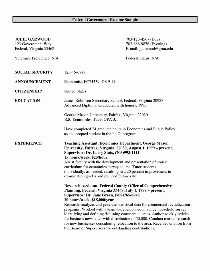 Sample Resumes for Federal Jobs Luxury format Federal Government Resume