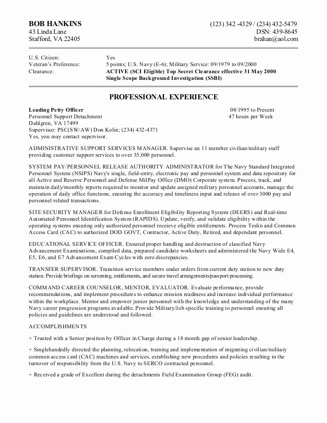 Sample Resumes for Federal Jobs New Federal Resume Sample
