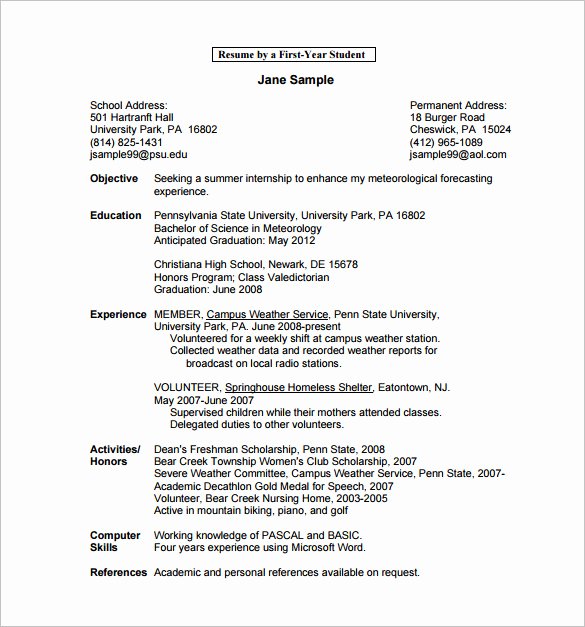 Sample Resumes In Word Unique College Student Resume Template Microsoft Word