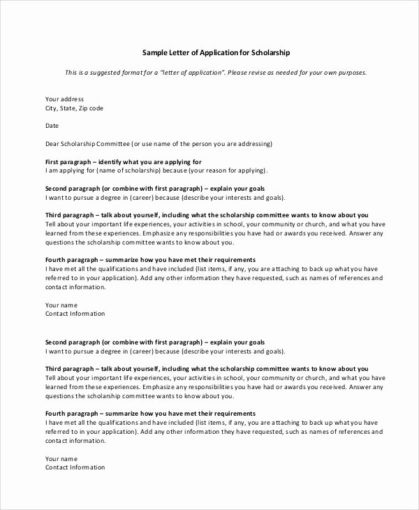 Sample Scholarship Application Letter Beautiful 10 Sample Scholarship Application Letters Pdf Doc