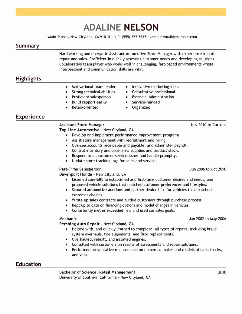 Sample Store Manager Resume Beautiful assistant Store Manager Resume Sample