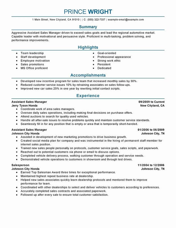 Sample Store Manager Resume Best Of Unfor Table assistant Automotive Manager Resume Examples