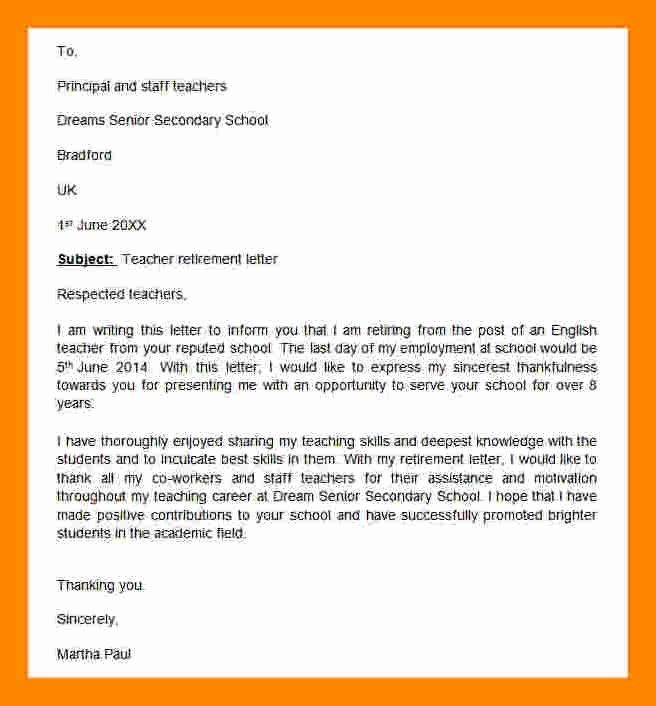Sample Teacher Retirement Letter Unique 8 Examples Of Resignation Letters for Retirement