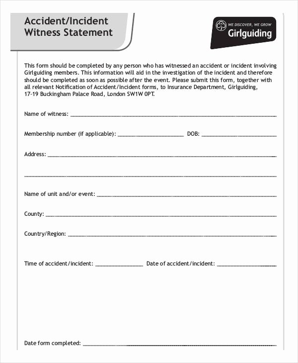 Sample Witness Statement form Beautiful Free 34 Printable Statement forms