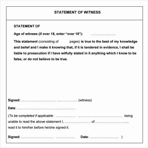 Sample Witness Statement form Fresh Free 12 Sample Witness Statements In Google Docs
