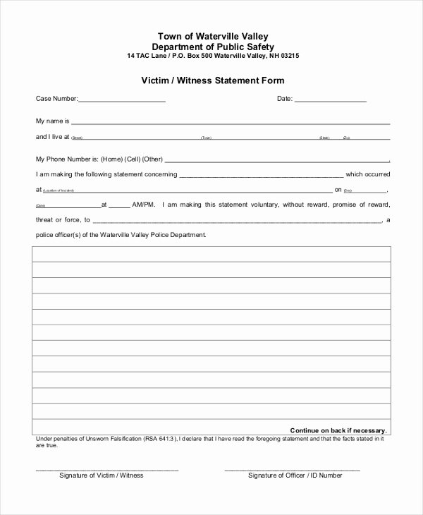 Sample Witness Statement form Inspirational Free 10 Sample Witness Statement forms In Pdf