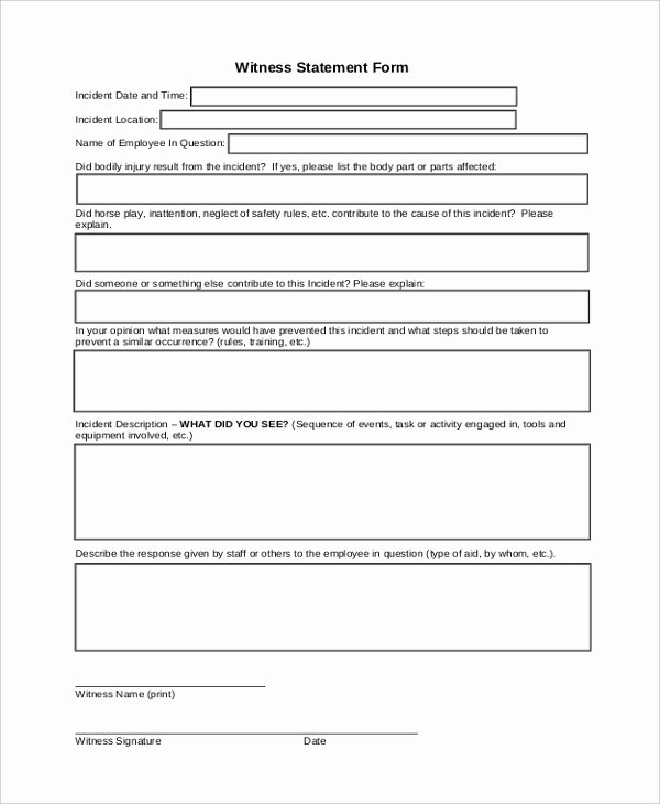 Sample Witness Statement form Unique Free 10 Sample Employee Statement forms In Word