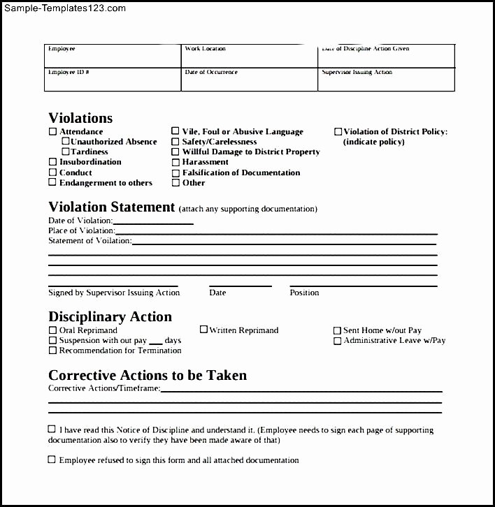 Sample Write Up for Employee Lovely Disciplinary Action forms