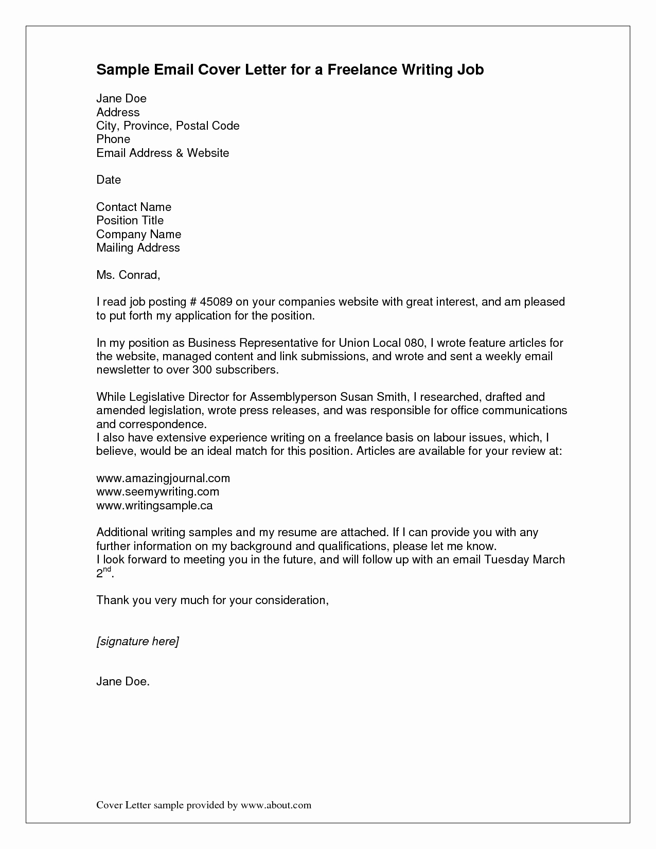 Samples Of Email Cover Letters Fresh Email Cover Letter Sample