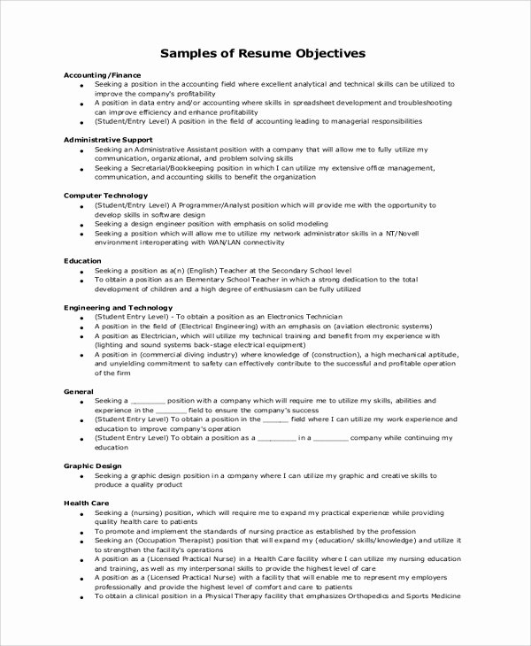 Samples Of Objective On Resume Best Of Resume Objective Example 10 Samples In Word Pdf