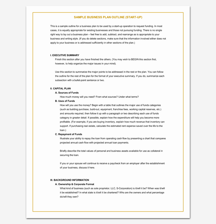 Sba Business Plan Template Beautiful Business Outline Template 20 Free Samples formats