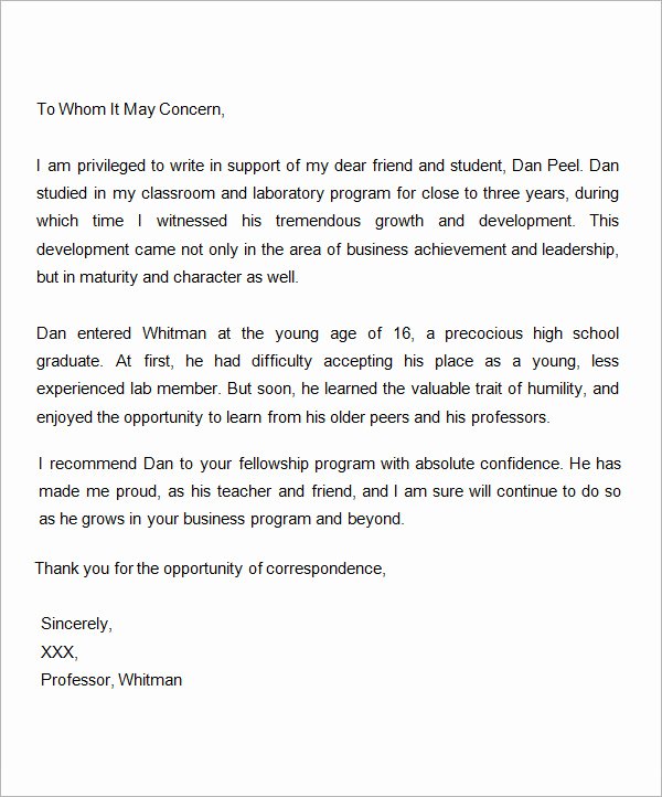Scholarship Letter Of Recommendation Templates New Sample Letter Of Re Mendation for Scholarship 10 Free