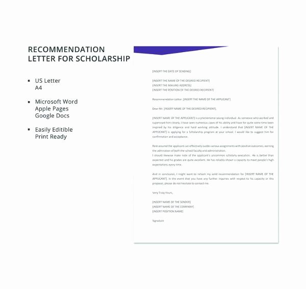 Scholarship Recommendation Letter Template Luxury Free 32 Sample Letters Of Re Mendation for Scholarship