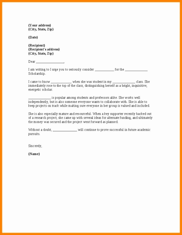 Scholarship Recommendation Letter Template Luxury Letter Re Mendation for Scholarship