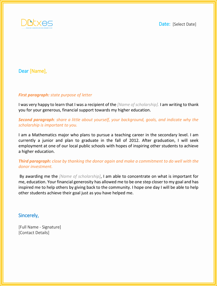 Scholarship Thank You Letter Examples Unique Scholarship Thank You Letter 7 Sample Templates You