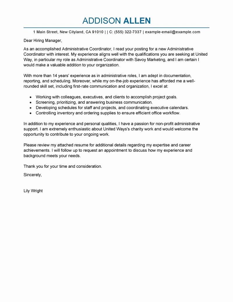 School Administrative assistant Cover Letter Beautiful Leading Professional Administrative Coordinator Cover