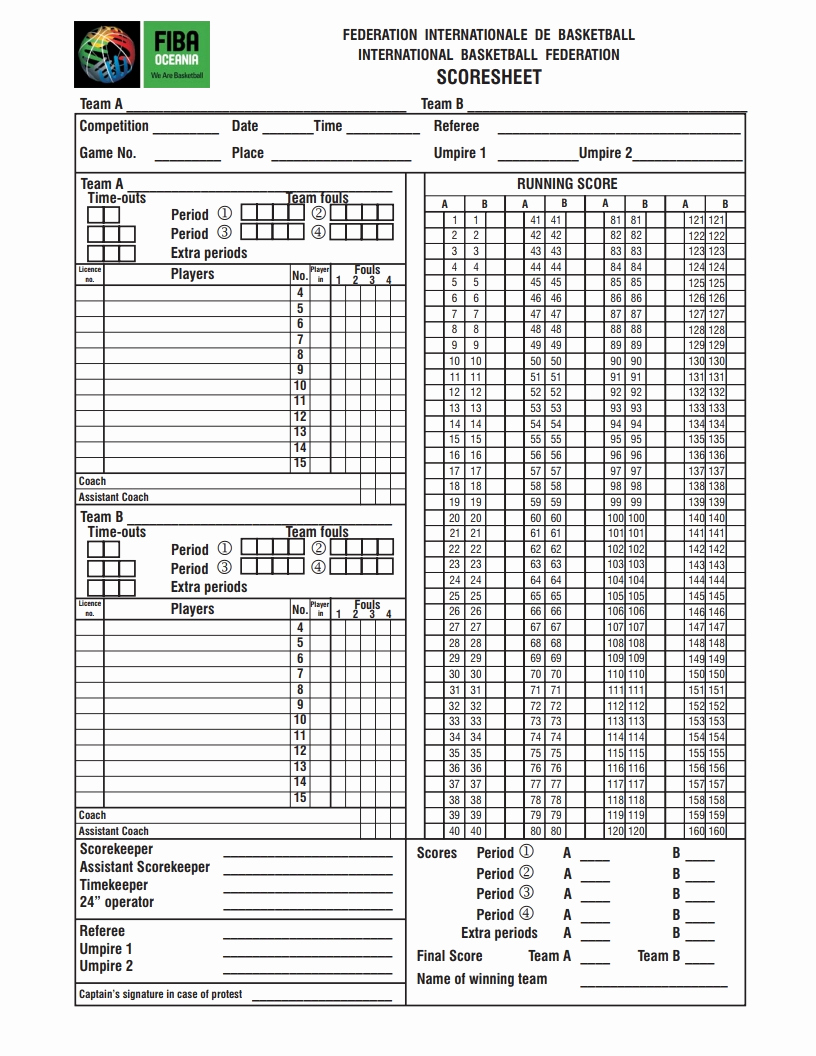 Score Sheets for Basketball Awesome Basketball Score Sheet Free Download Create Edit Fill