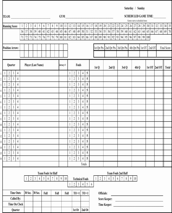 Score Sheets for Basketball Awesome Download Basketball Score Sheet for Free formtemplate