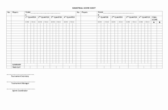 Score Sheets for Basketball New Score Sheet