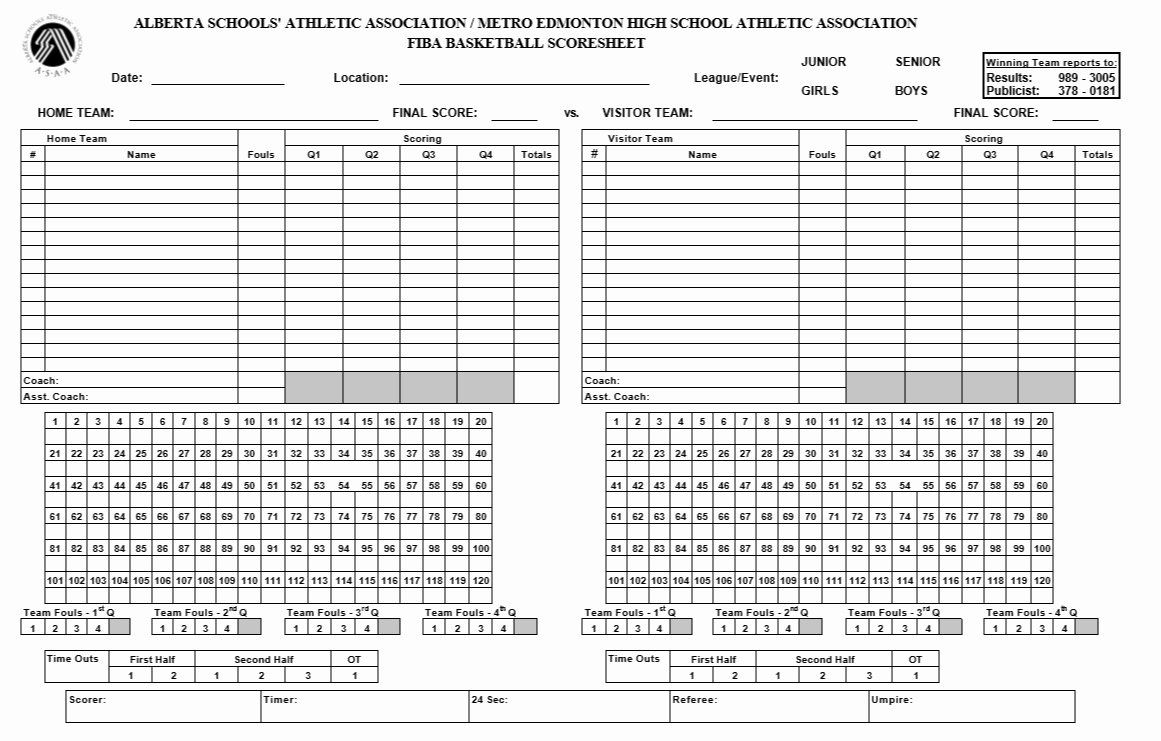 Scoring Sheet for Basketball Unique 8 Free Sample Basketball Score Sheet Samples Printable