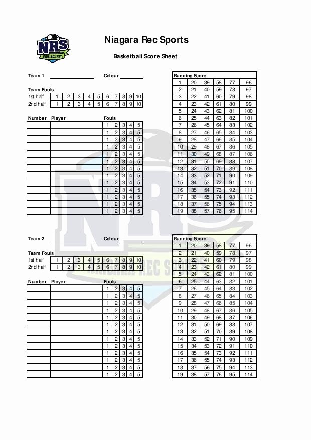 Scoring Sheet for Basketball Unique Basketball Score Sheet