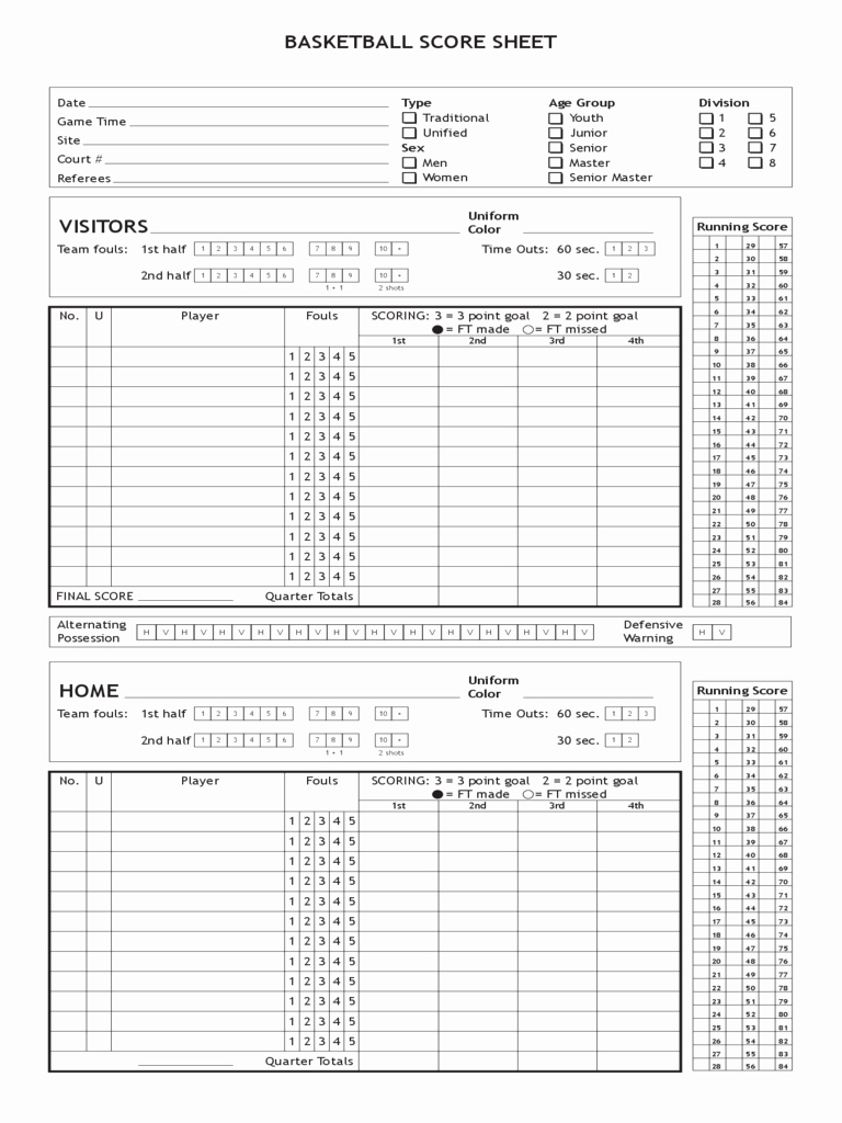 Scoring Sheets for Basketball New 2019 Basketball Score Sheet Fillable Printable Pdf