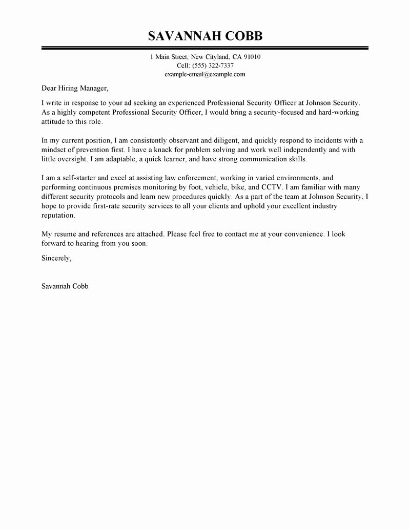 Security Officer Cover Letter Sample Awesome Professional Security Ficer Cover Letter Examples