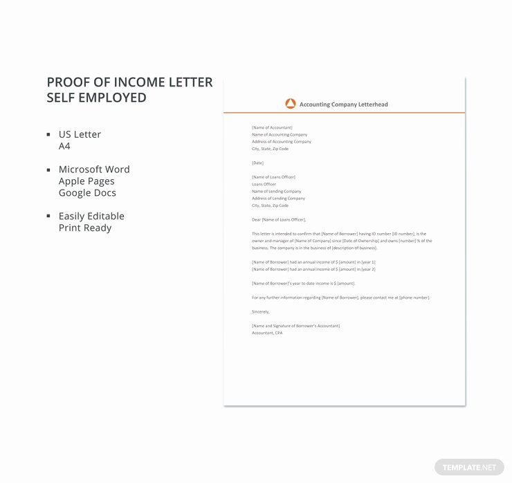 Self Employed Income Verification Letter Elegant 16 Proof Of In E Letters Pdf Doc