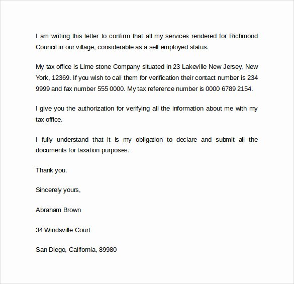 Self Employed Letter Template Awesome Sample Letter Of Employment 9 Download Free Documents