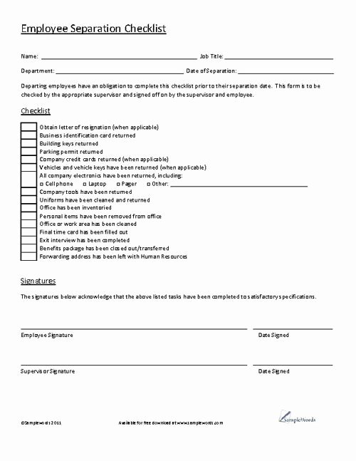 Separation Letter to Employee New Employee Separation Checklist