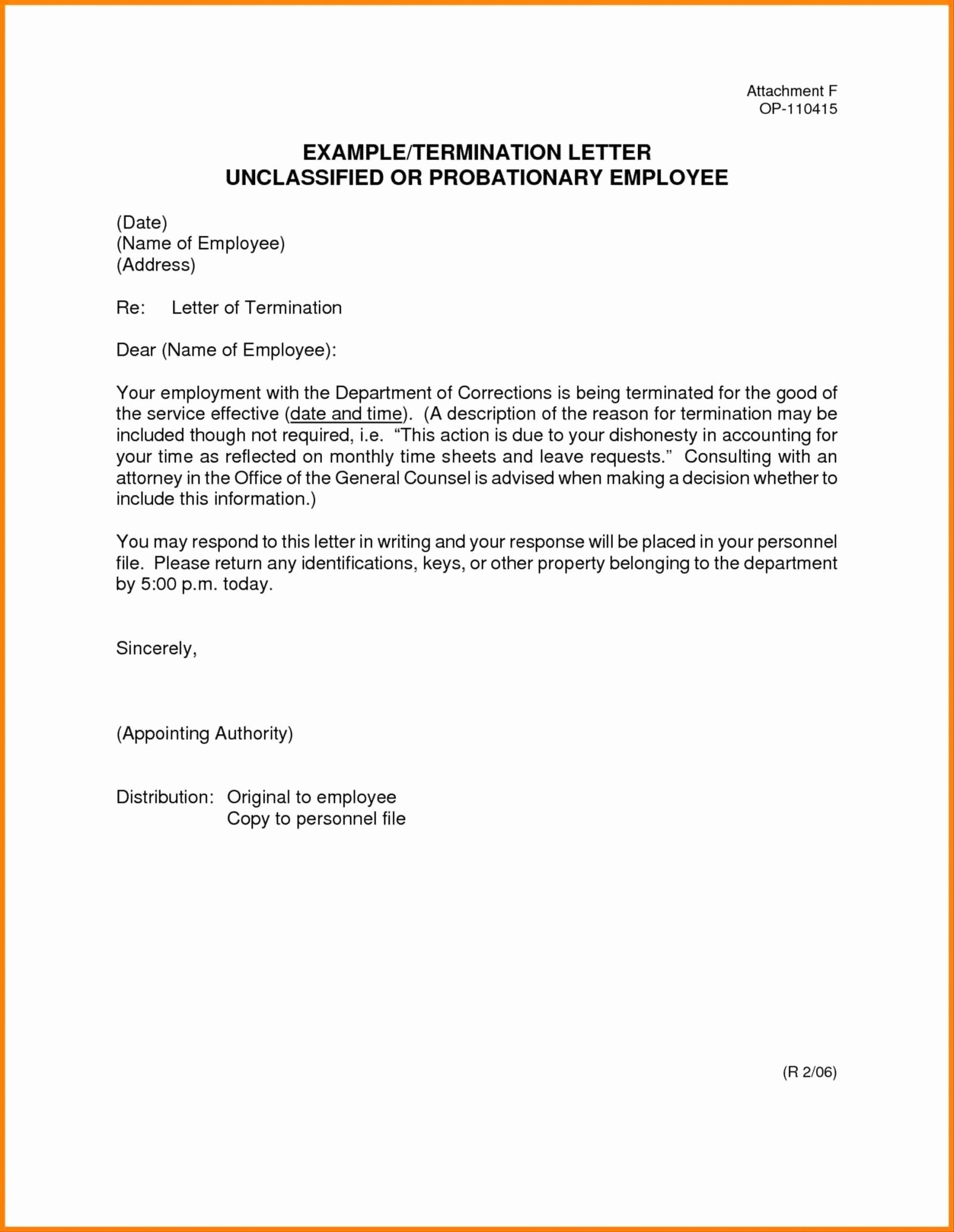 Sample Separation Letter From Employer Template