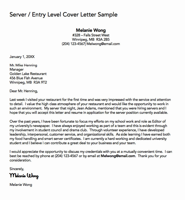 Server Cover Letter Example Elegant Pin by Latifah On Example Resume Cv