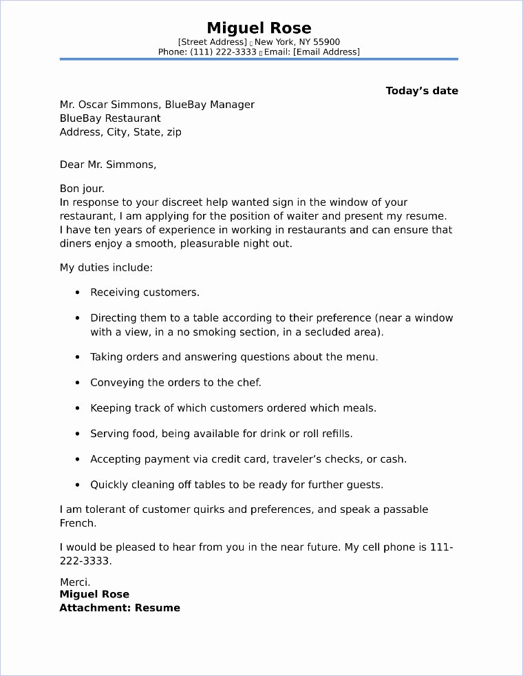 Server Cover Letter Examples Best Of Food Service Cover Letter Sample