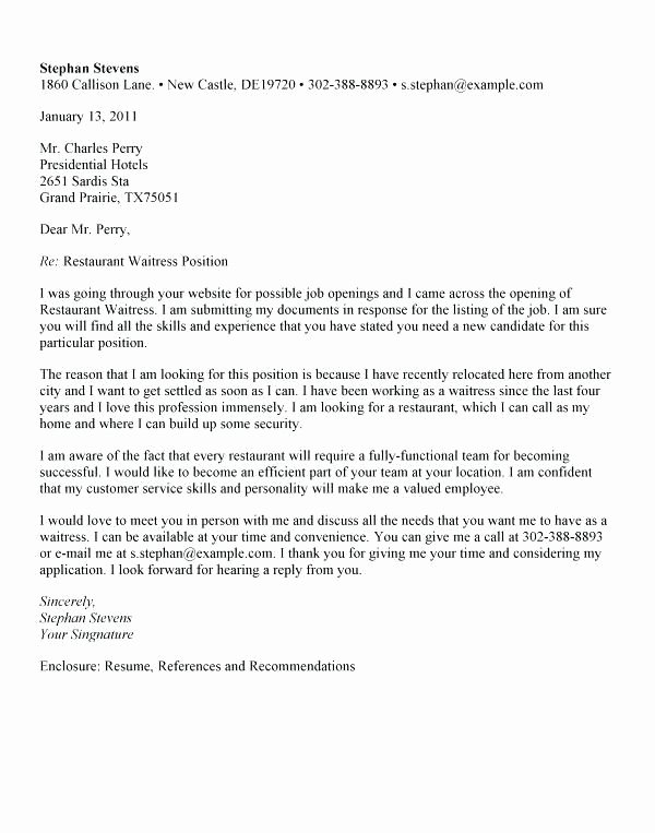 Server Cover Letter Examples Inspirational Cover Letter for Waitress with No Experience