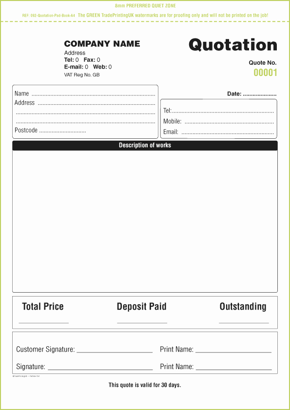 Server order Pad Template Inspirational Quotation &amp; Estimate Pads From £40