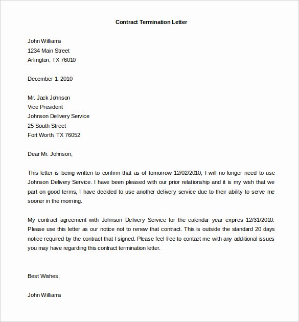 Service Agreement Termination Letter Beautiful Service Contract Termination Letter Template